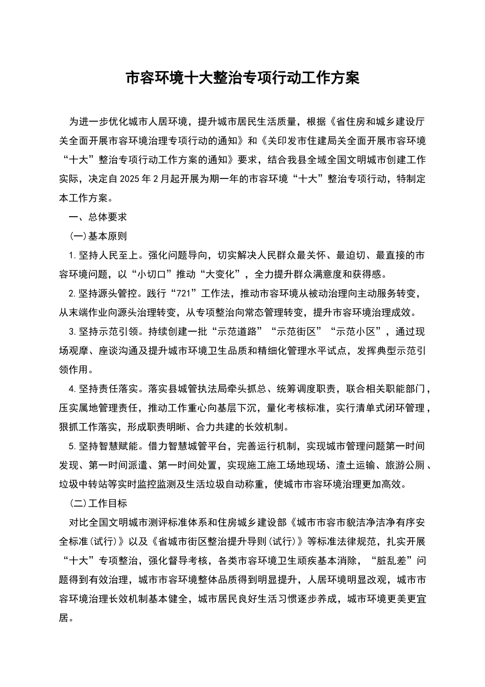 市容环境十大整治专项行动工作方案_第1页