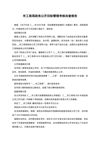 市工商局政务公开目标管理考核自查报告