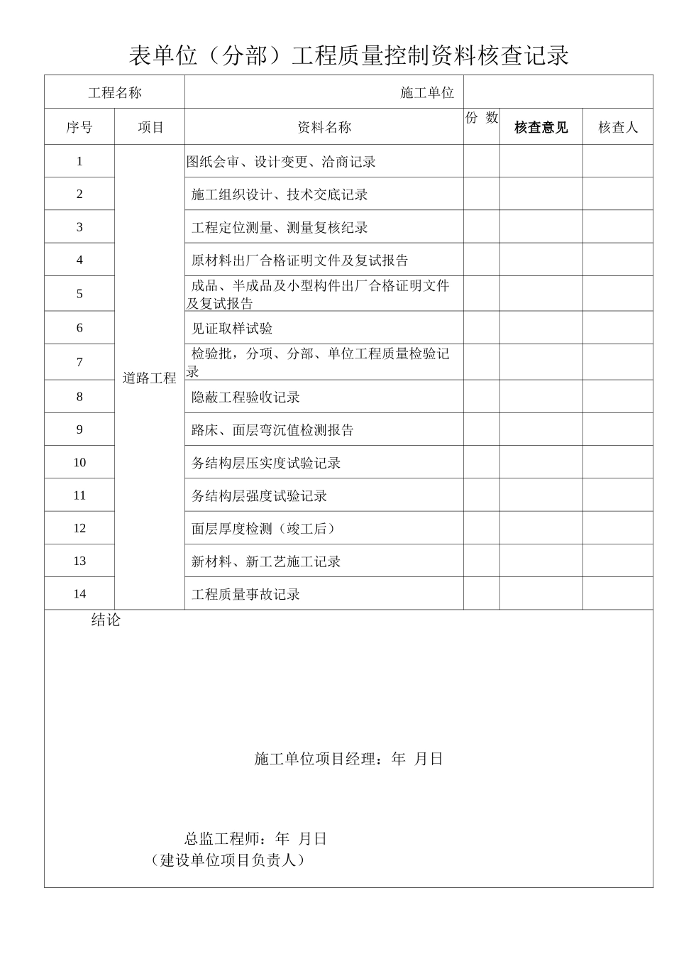 市政道路工程单位工程质量验收记录_第2页