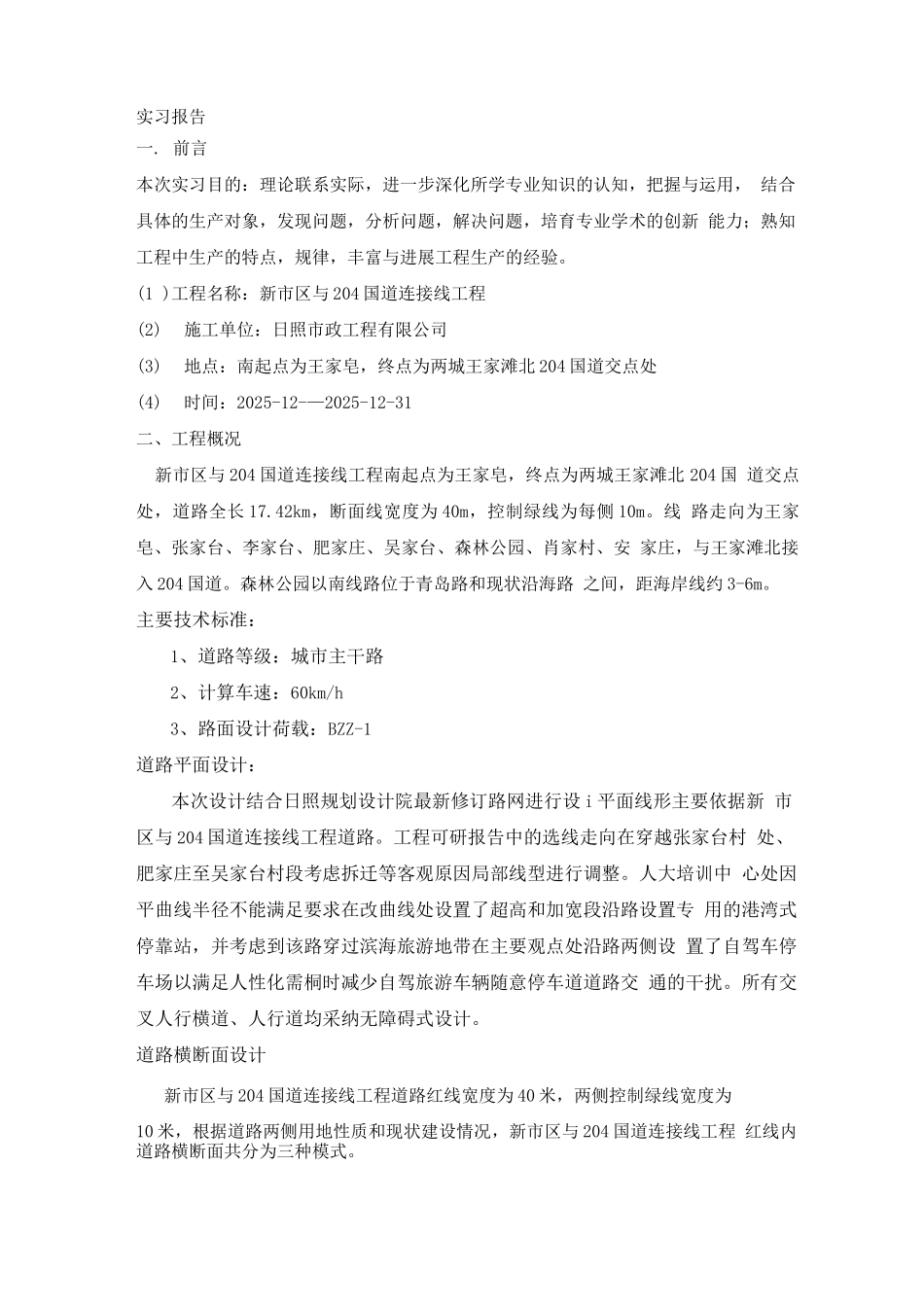 市政道路实习报告全_第1页