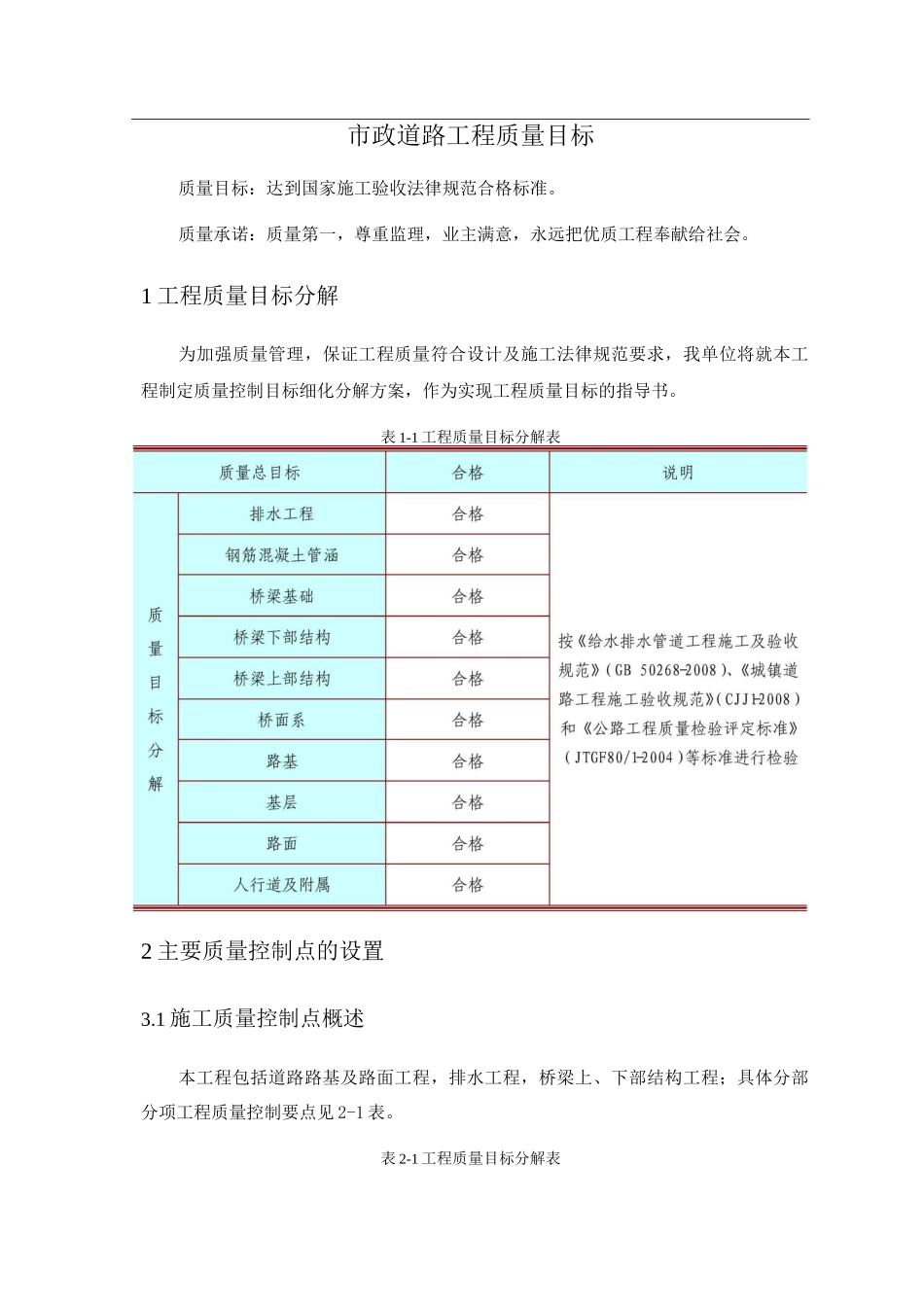 市政道路工程质量目标_第1页
