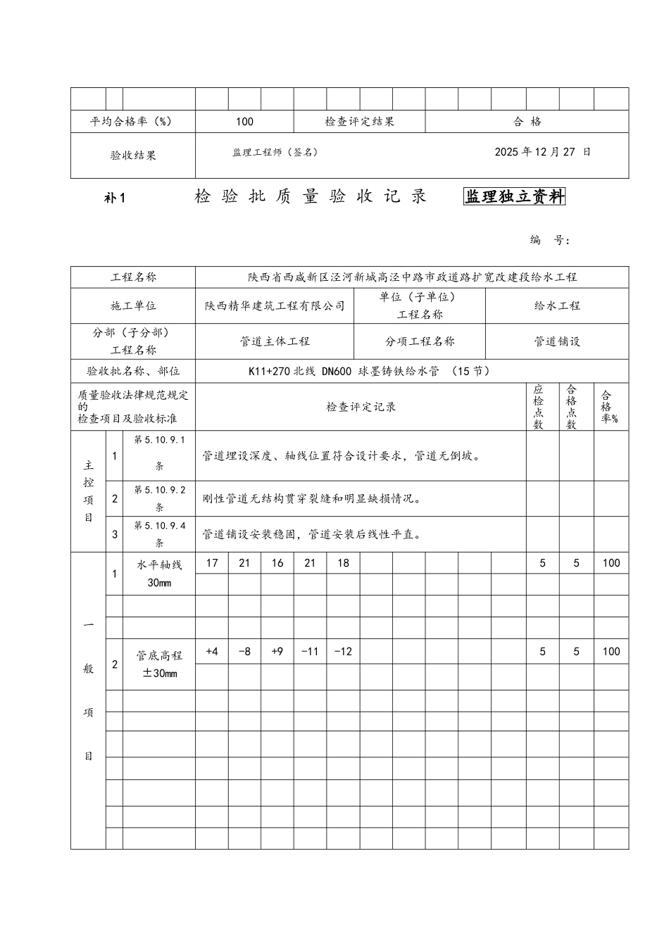 市政道路扩宽改建段给水工程管道铺设检验批质量验收记录_第3页
