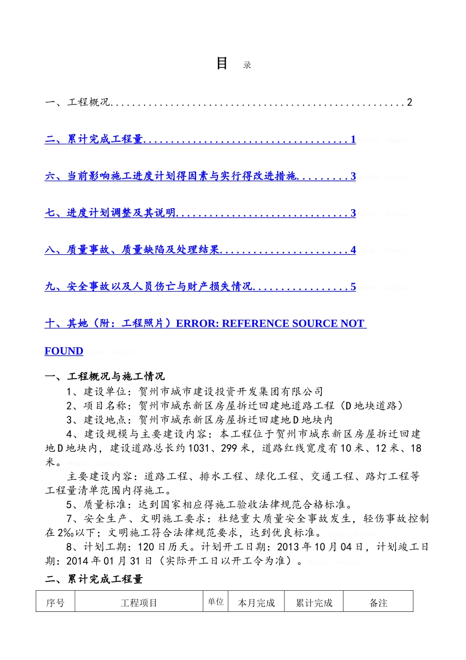 市政道路施工月报_第1页