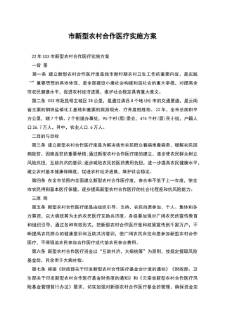 市新型农村合作医疗实施方案
