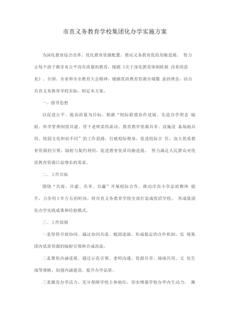市直义务教育学校集团化办学实施方案