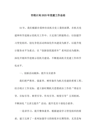 市统计局2025年党建工作总结