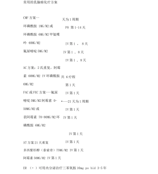 常用乳腺癌化疗的方案