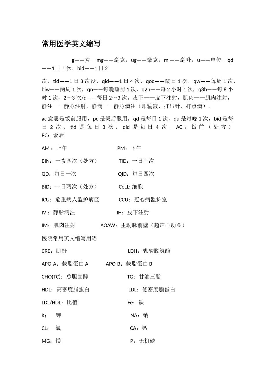常用医学英文缩写_第1页