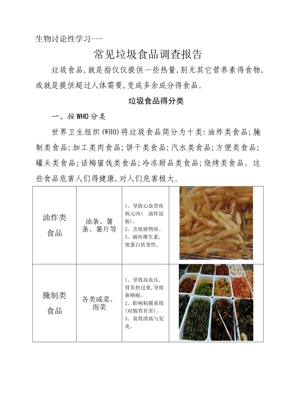 常见垃圾食品调查报告_第1页