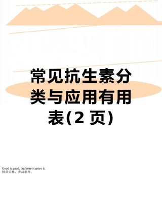 常见抗生素分类与应用实用表