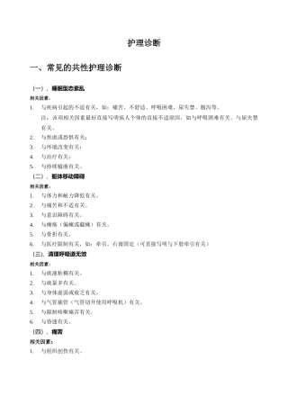 常见的共性护理诊断