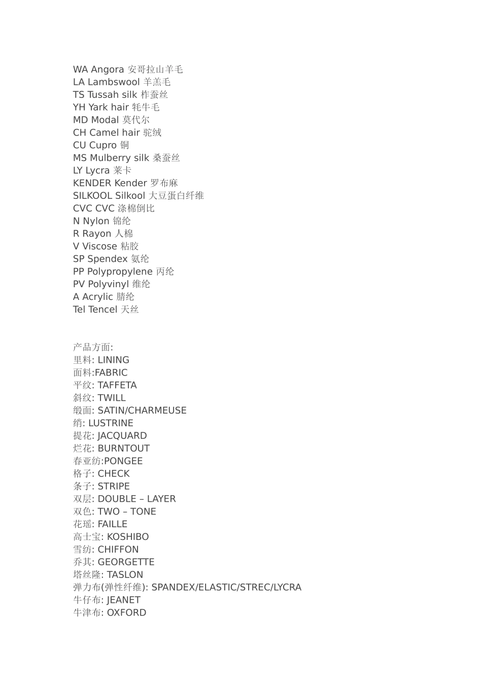 常见纺织品服装面料服装面料中英韩文和日语对照_第3页