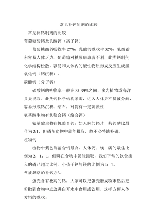 常见补钙制剂的比较