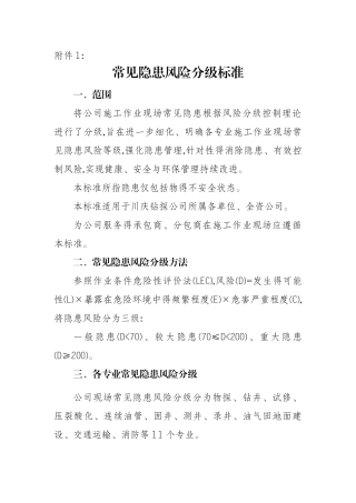 常见隐患风险分级标准