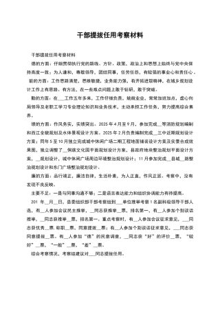 干部提拔任用考察材料