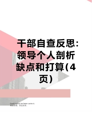 干部自查反思：领导个人剖析缺点和打算