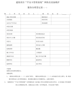 平安卡管理系统项目应用服务申请单