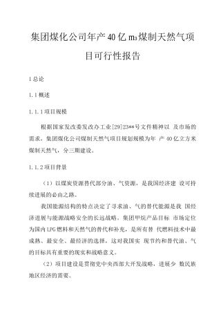 年产40亿立方米煤制天然气项目可行性研究报告