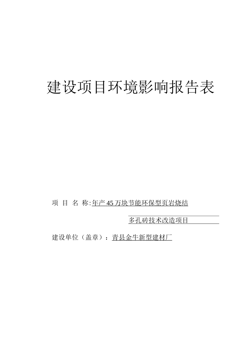 年产45万块节能环保型页岩烧结多孔砖技术改造项目建设项目环境影响报告表_第1页
