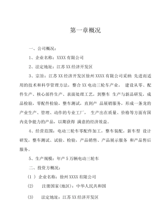 年产5万辆电动三轮车建设可研报告