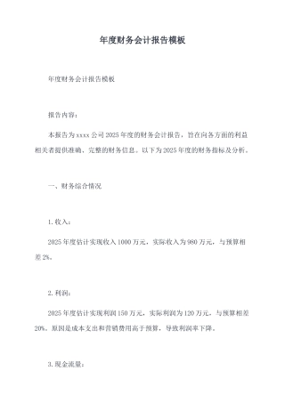 年度财务会计报告模板