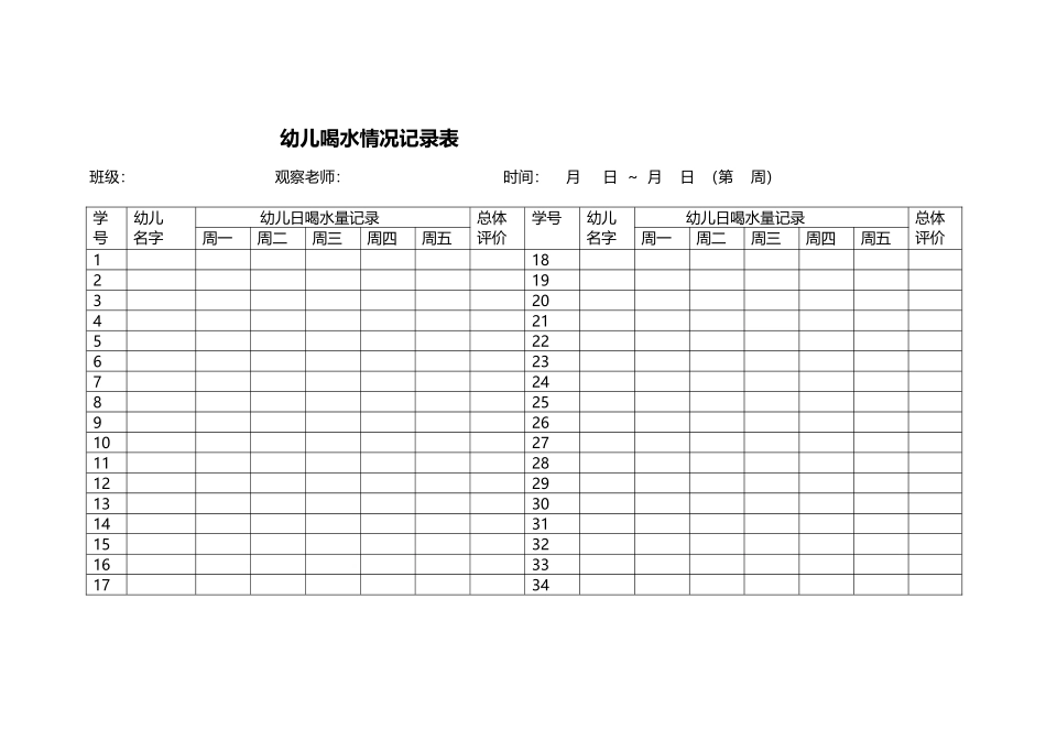 幼儿喝水情况记录表_第2页