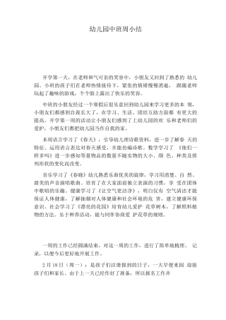 幼儿园中班周小结