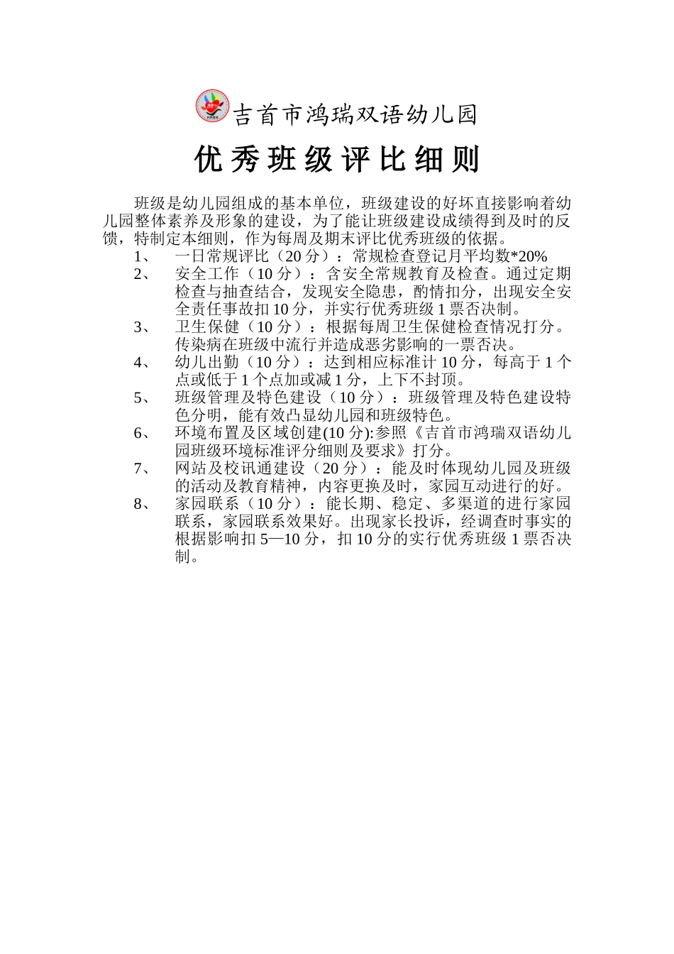 幼儿园优秀班级评比细则_第1页