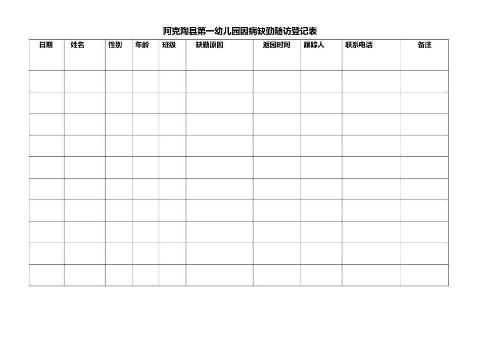 幼儿园因病缺勤跟踪登记表73748_第2页