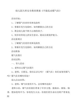 幼儿园大班安全教育教案《不能乱动煤气灶》