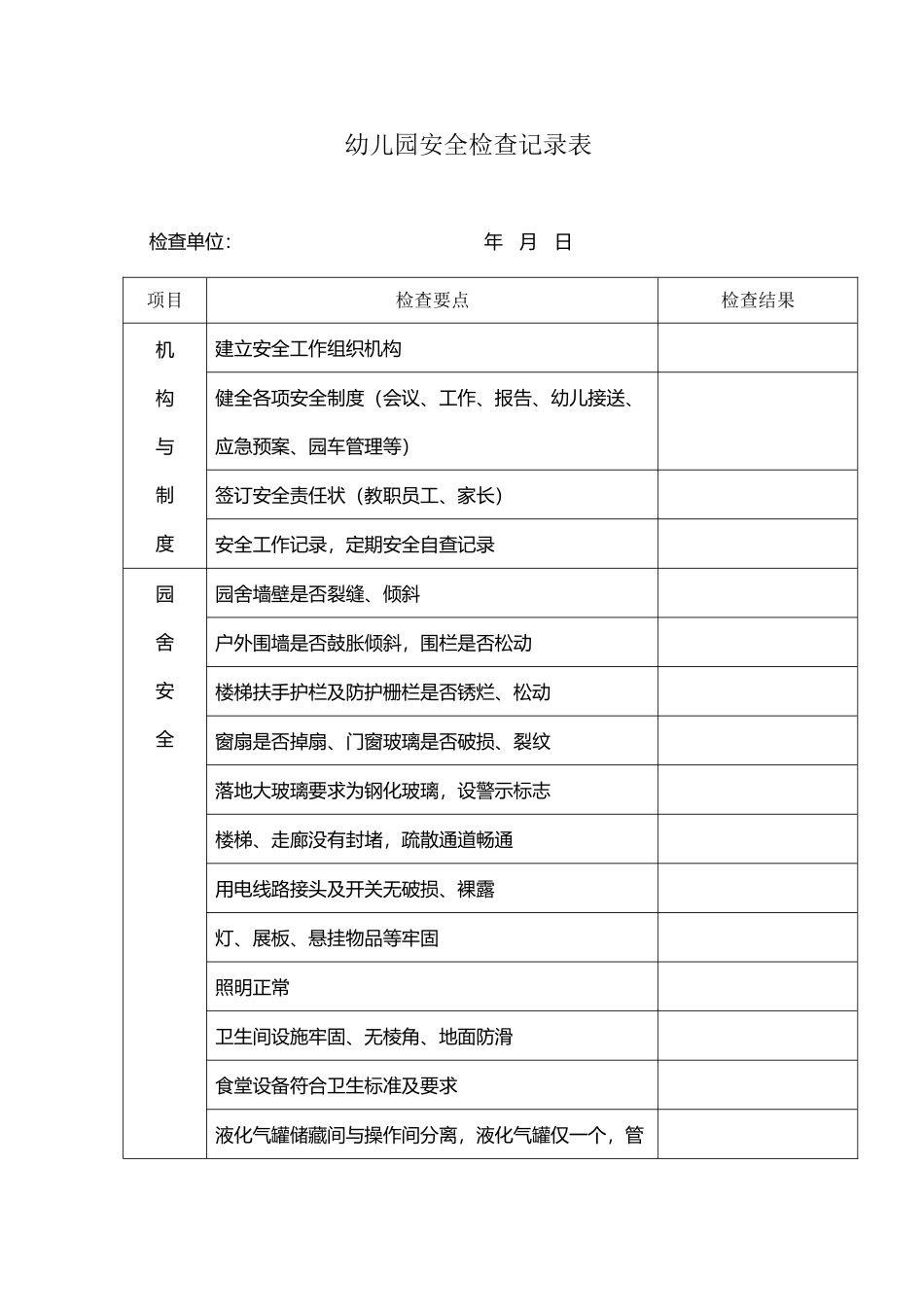 幼儿园安全检查记录表97421_第2页