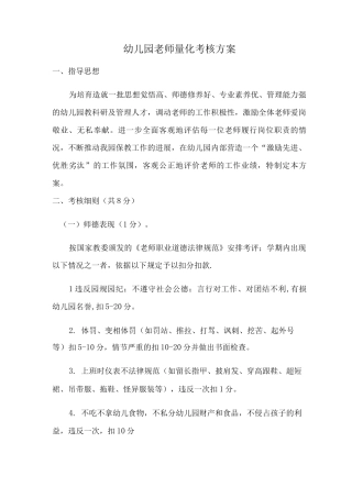 幼儿园教师量化考核方案