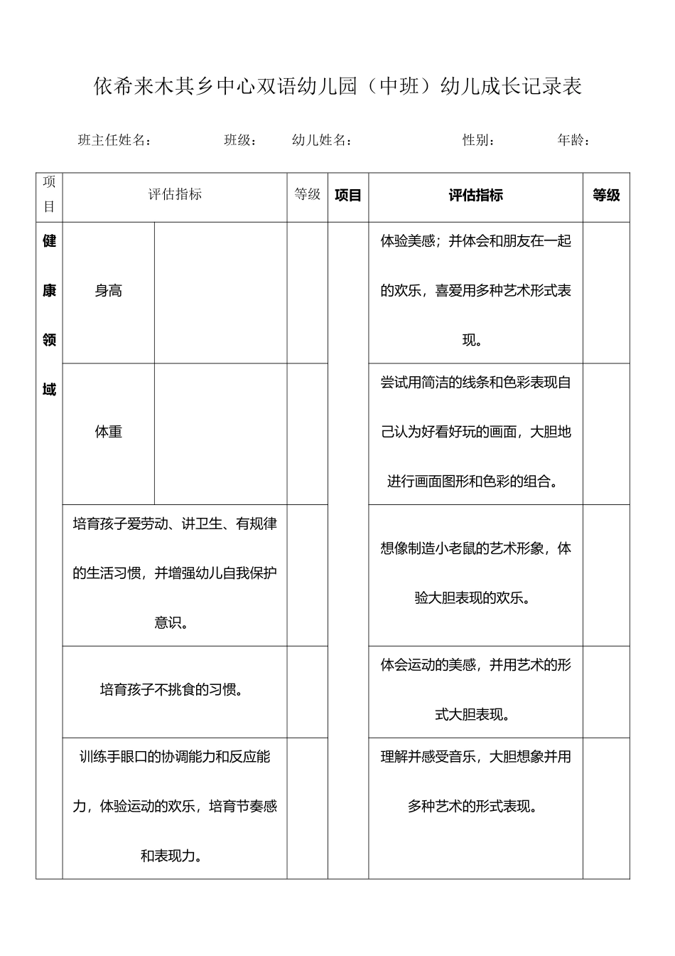 幼儿成长记录表中班_第2页