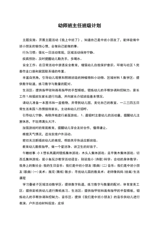 幼师班主任班级计划