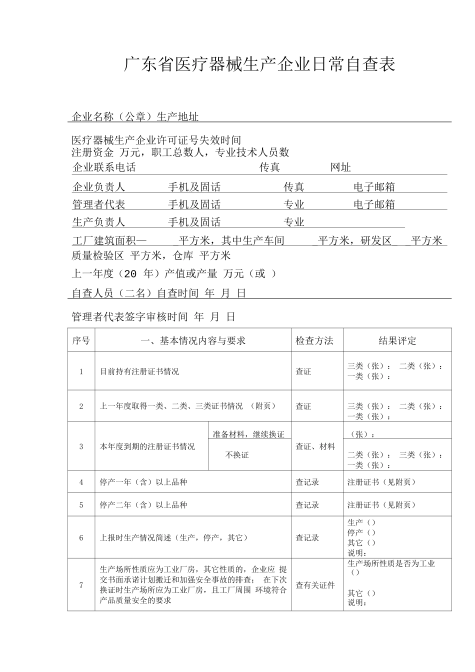 广东省医疗器械生产企业日常自查表_第1页