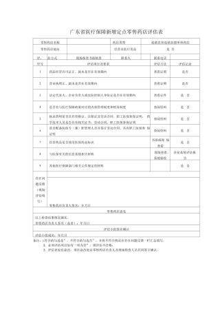 广东省医疗保障新增定点零售药店评估表