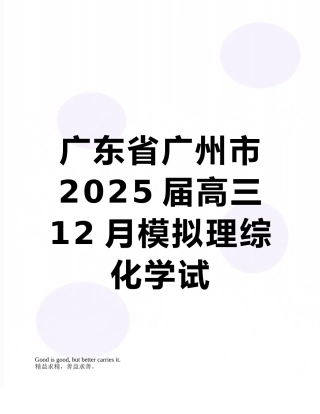 广东省广州市2025届高三12月模拟理综化学试题