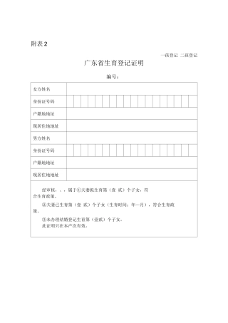 广东省生育登记证明