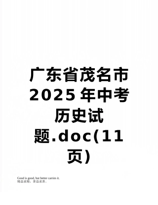 广东省茂名市2025年中考历史试题