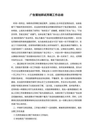 广告策划师试用期工作总结