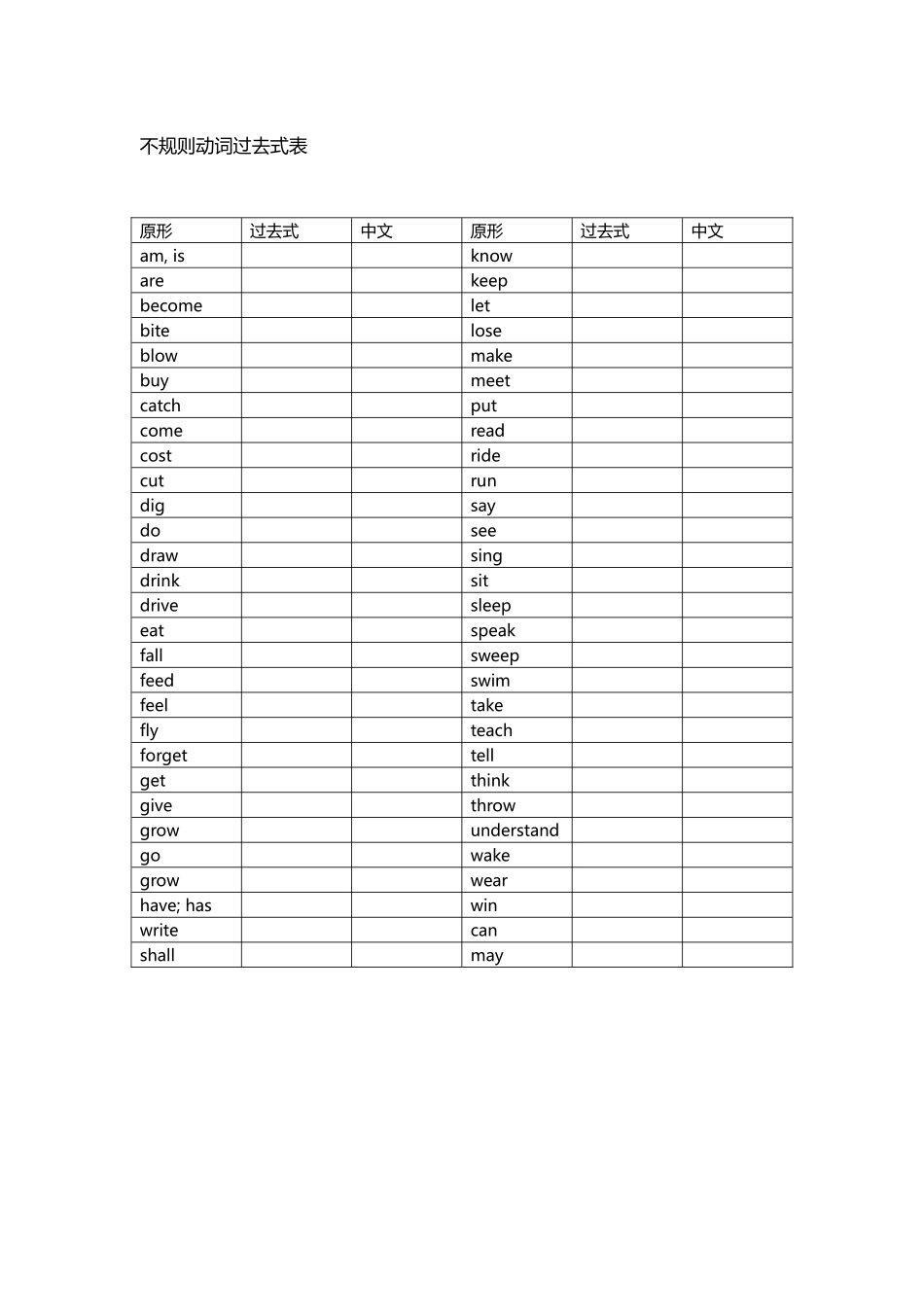 广州版小学英语六年级不规则动词过去式表_第2页