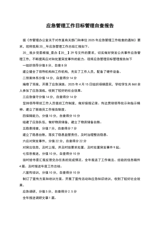 应急管理工作目标管理自查报告