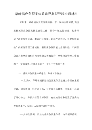 应急预案体系典型经验交流材料