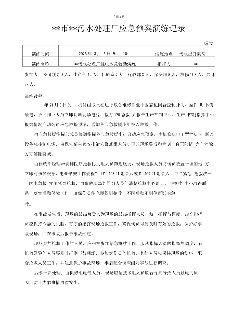 应急预案演练记录模版_第3页