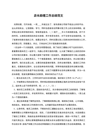 店长助理工作总结范文