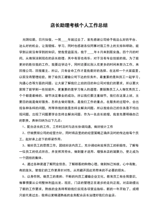 店长助理考核个人工作总结