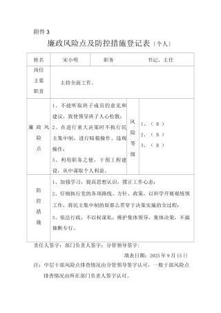 廉政风险点及防控措施登记表模版