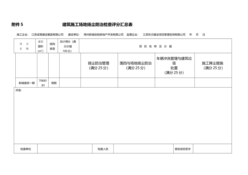 建筑工地扬尘防治分项检查评分表_第2页