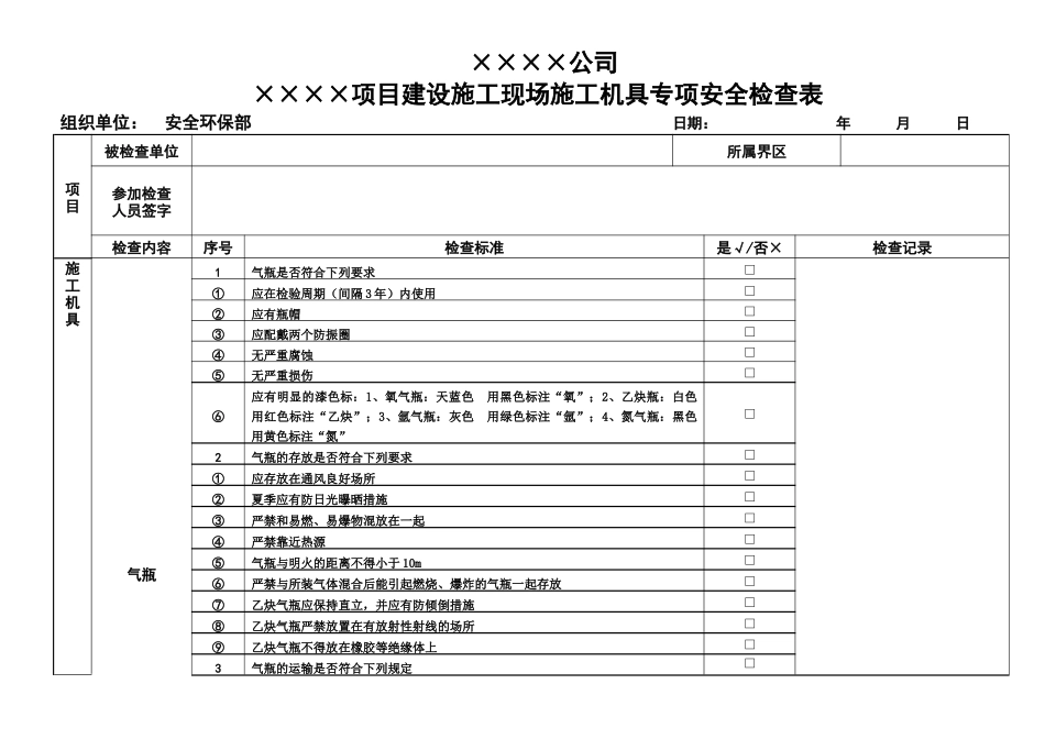 建筑工地施工机具专项安全检查表_第1页