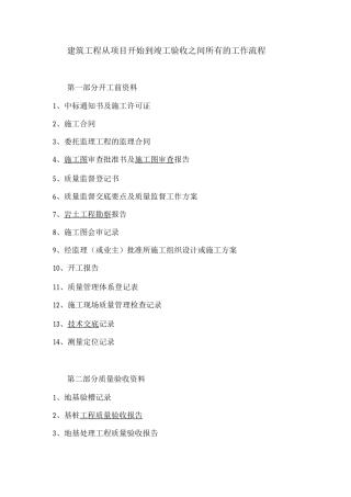 建筑工程从项目开始到竣工验收之间所有的工作流程